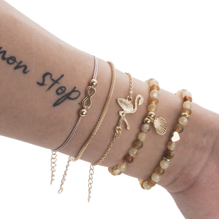 Noteful Love™ Stackable Beaded Bracelet Set – Heart & Floral Design